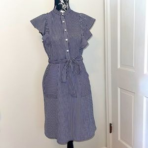Monteau Dress: blue and white stripes with pockets